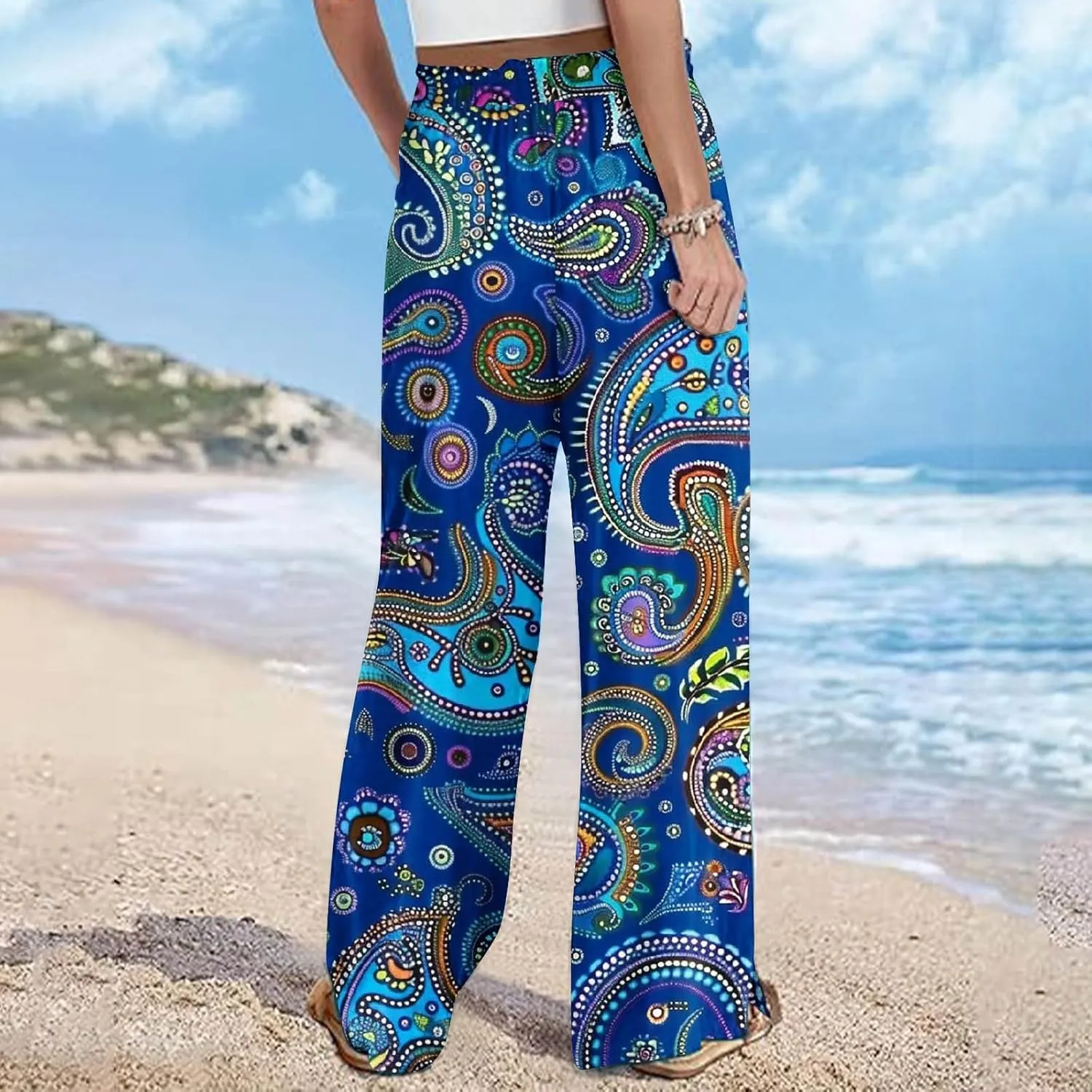Lastesso Wide Leg Pants Women Casual Flowy Palazzo Pants High Waist Ethnic Style Fashion Falll Clothes Soft Lounge Pants