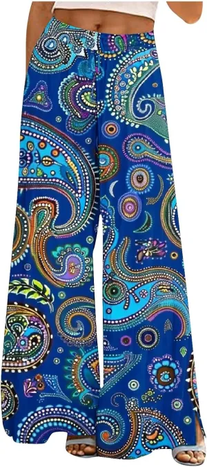 Lastesso Wide Leg Pants Women Casual Flowy Palazzo Pants High Waist Ethnic Style Fashion Falll Clothes Soft Lounge Pants
