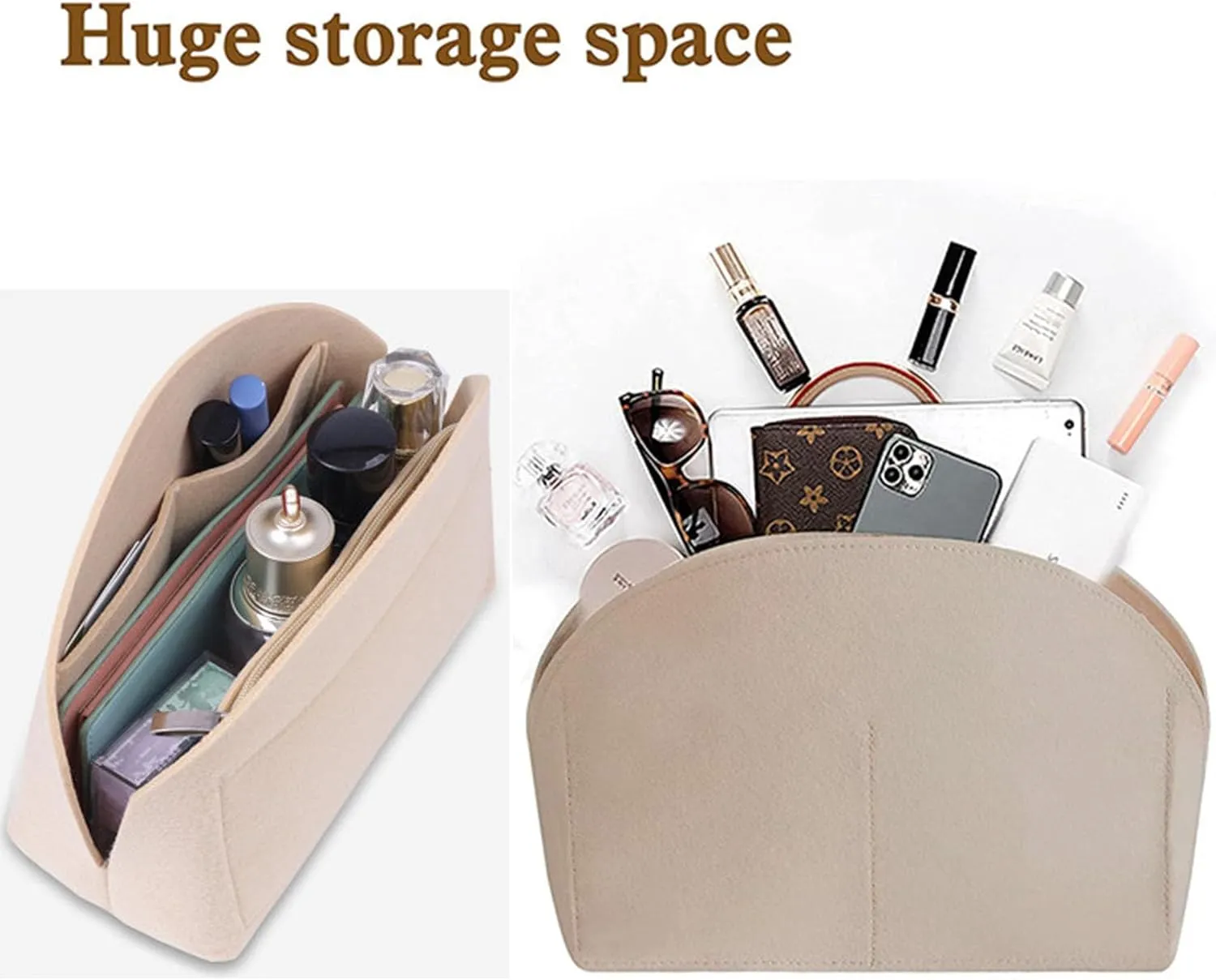 Lckaey Bag Organizer for Alma BB Alma PM Felt Purse Organizer Insert with Zipper 1004Khaki-L（NLMA-BB