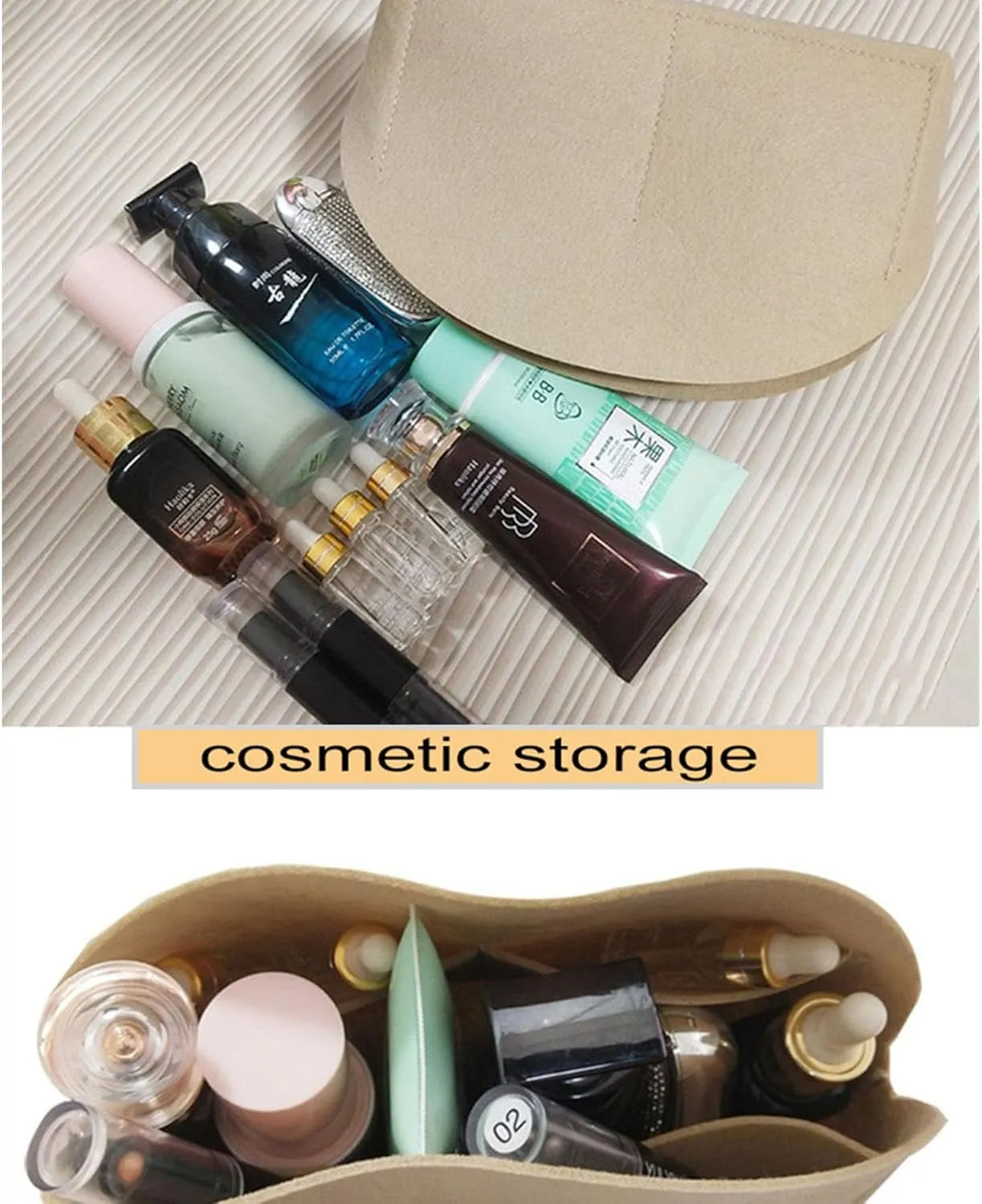 Lckaey Bag Organizer for Alma BB Alma PM Felt Purse Organizer Insert with Zipper 1004Khaki-L（NLMA-BB