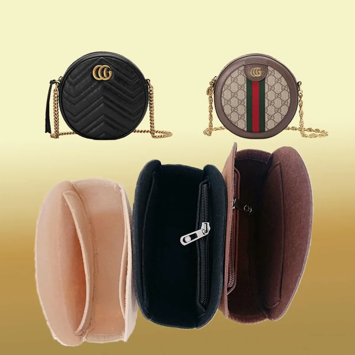 Lckaey bag organizer insert round-for round bag Applicable to old flower soft bag, support Kuqi Round bag Purse Organizer 2078GC-coffee-S