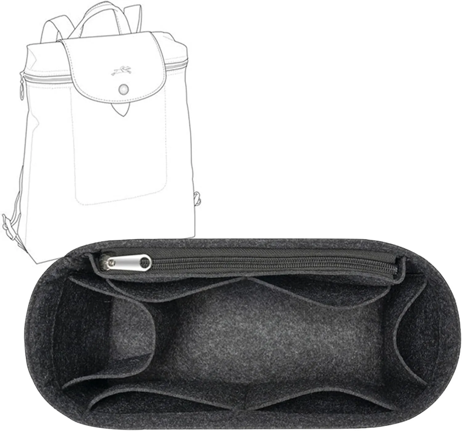 Lckaey Felt Bag Organizer for Backpack, Purse - Plage Insert - Grey