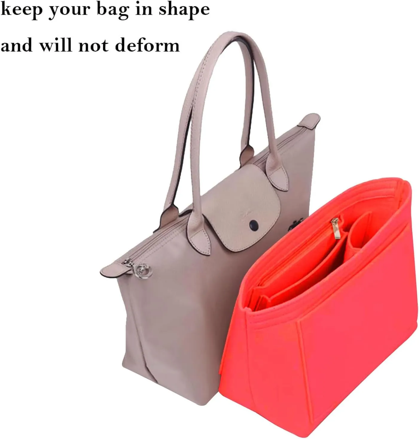 Lckaey felt Organizer for longchamp tote bags le pliage purse tote insert medium bag organizer inserts handbag best1032red-M