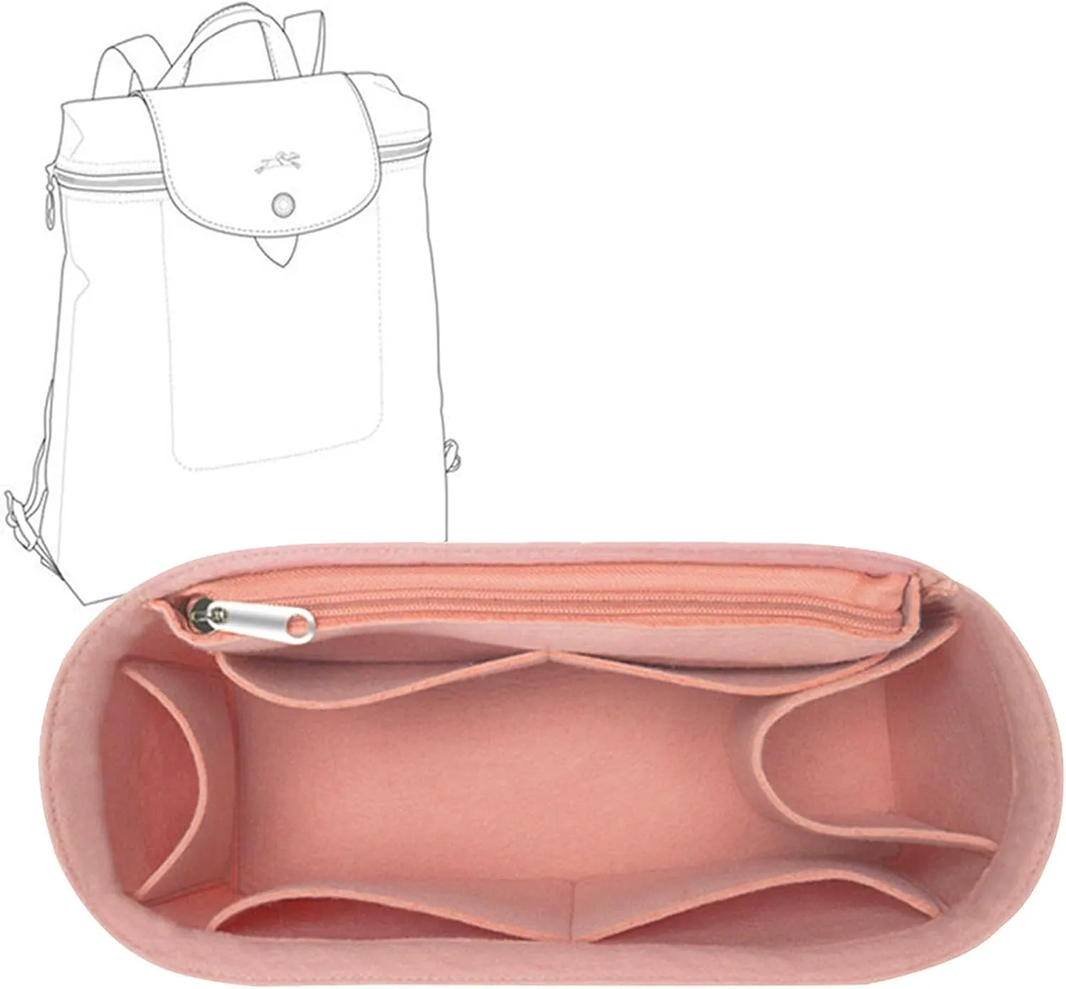 Lckaey purse backpack organizer for le pliage knapsack Felt Bag insert Multi Pocket 1013pink