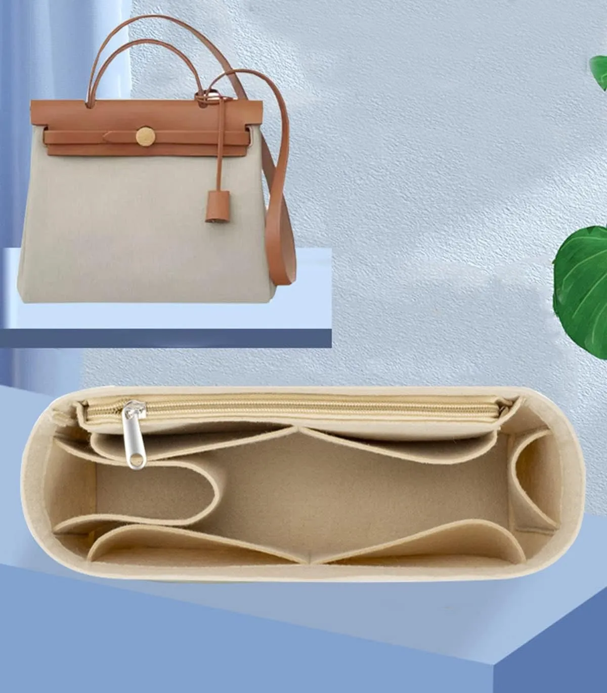 Lckaey Purse Organizer insert for Handbag Herbag 31 organizer 1011beige-26.5 * 7.5 * 13cm