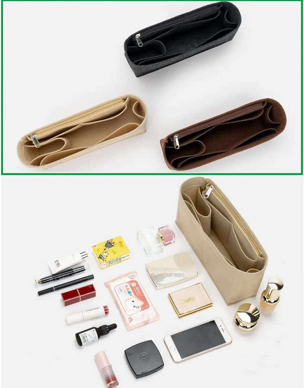 Lckaey Purse Organizer insert for Handbag Herbag 31 organizer 1011beige-26.5 * 7.5 * 13cm