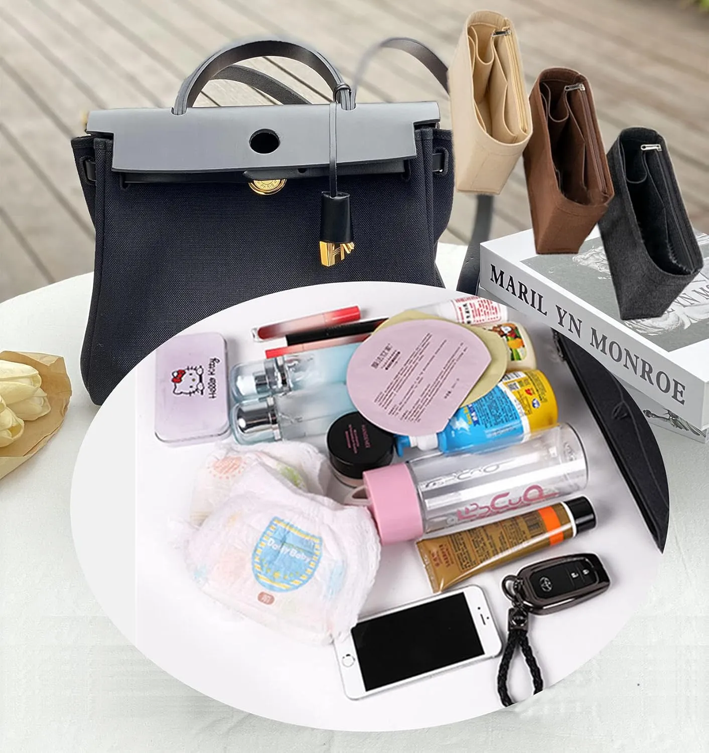 Lckaey Purse Organizer insert for Handbag Herbag 31 organizer 1011beige-26.5 * 7.5 * 13cm