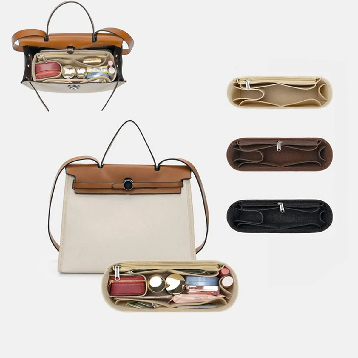 Lckaey Purse Organizer insert for Handbag Herbag 31 organizer 1011beige-26.5 * 7.5 * 13cm