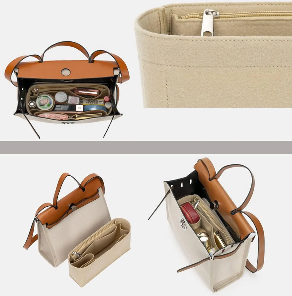 Lckaey Purse Organizer insert for Handbag Herbag 31 organizer 1011beige-26.5 * 7.5 * 13cm