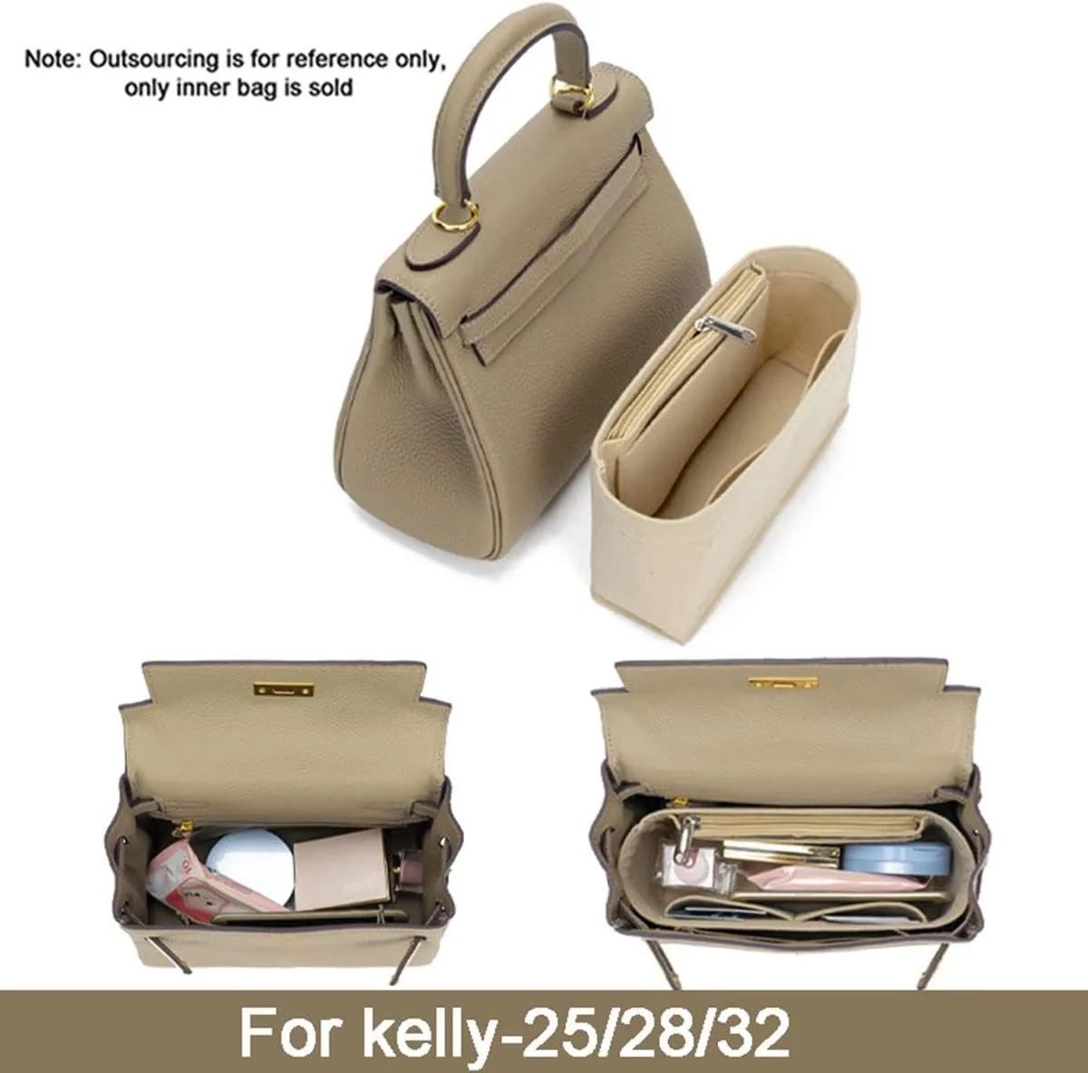 Lckaey Purse Organizer insert for Handbag Kelly 25 organizer1011Beige-S