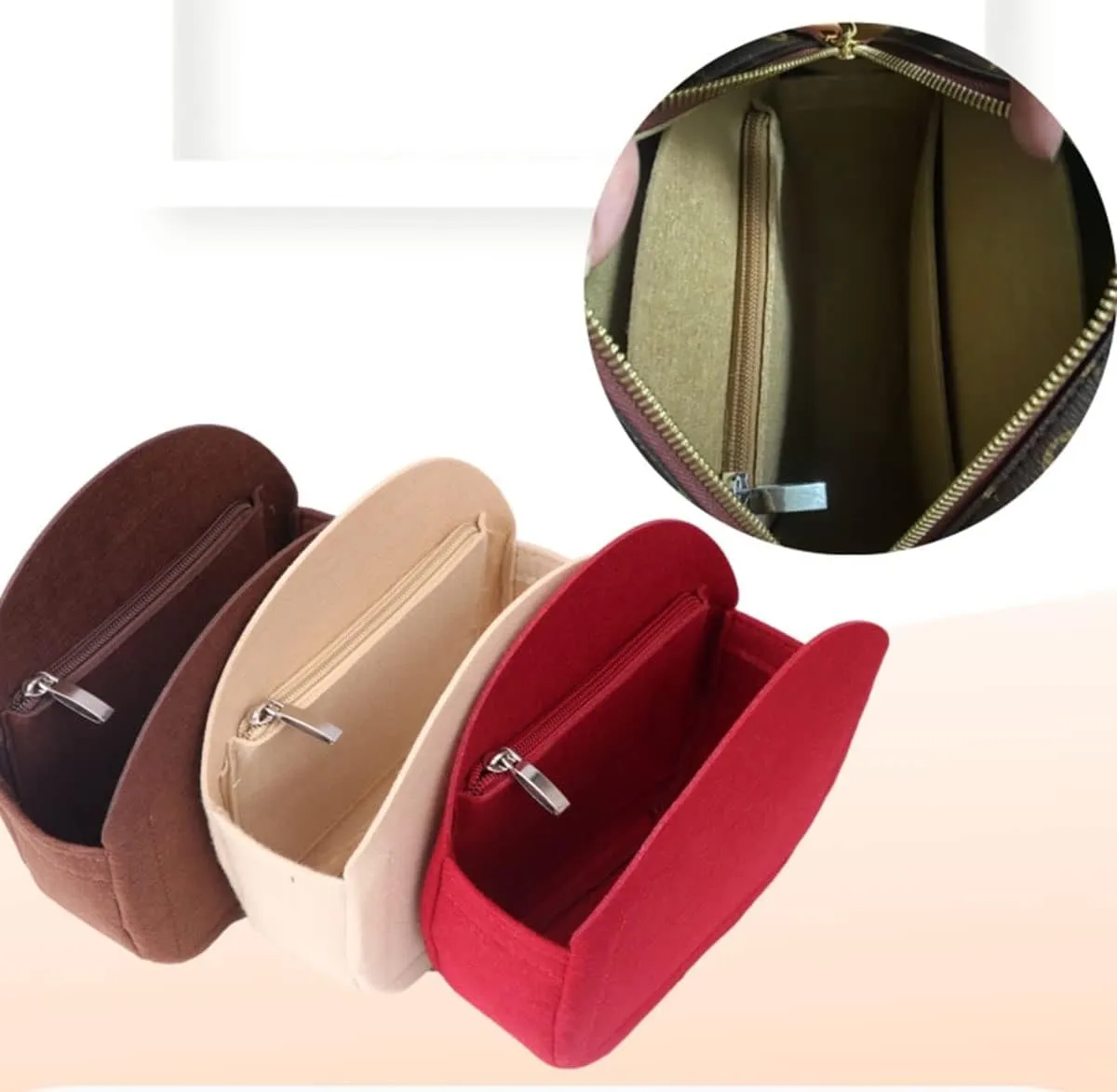 Lckaey round bag organizer insert-for round bag Applicable to old flower soft bag Kuqi Round bag Purse Organizer2078-khaki-L