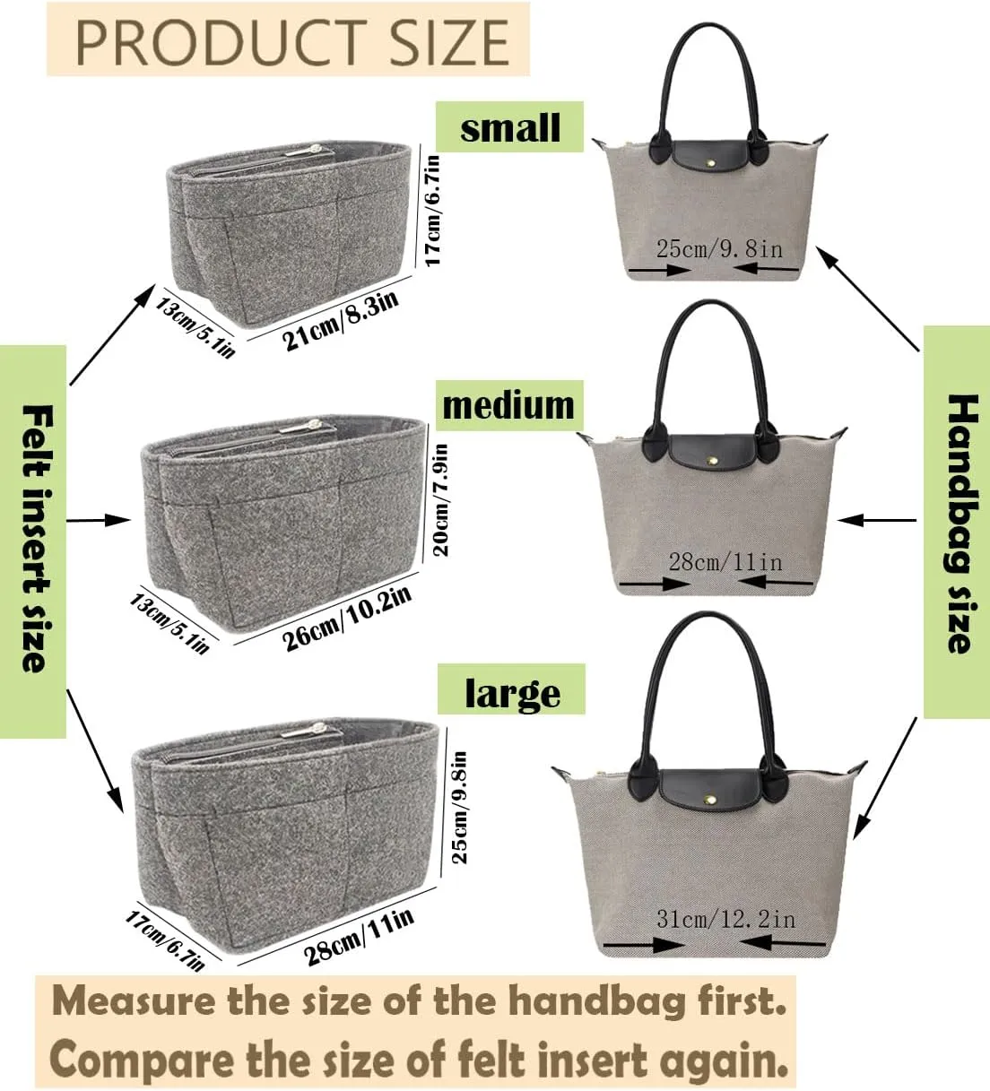 Lckaey tote bag Organizer Insert for le pliage purse insert Large handbag inserts large tote bag organizer insert 1032beige-L