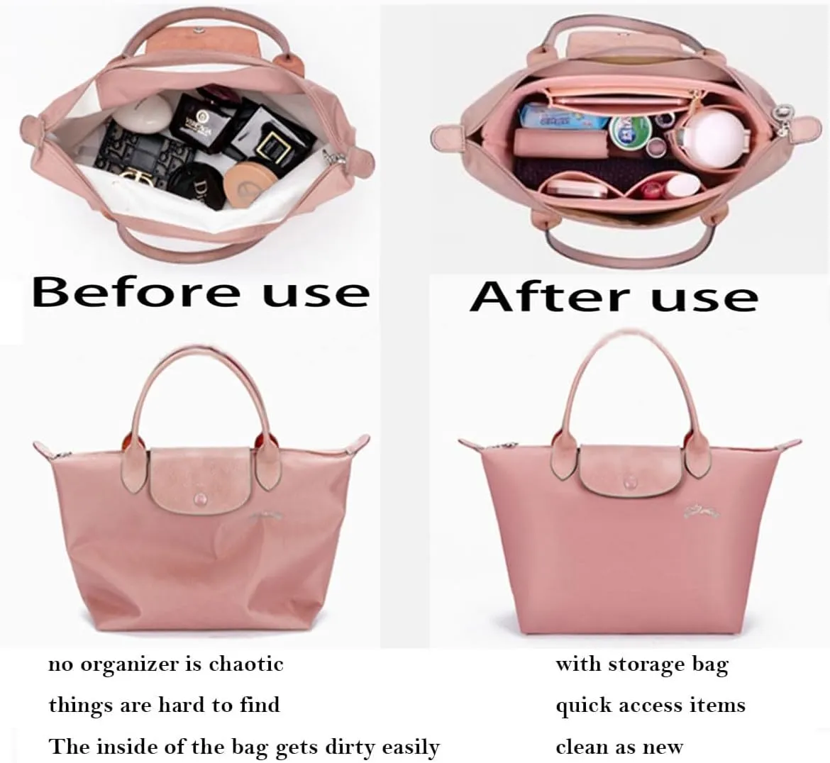 Lckaey tote bag Organizer Insert for le pliage purse insert Large handbag inserts large tote bag organizer insert 1032beige-L