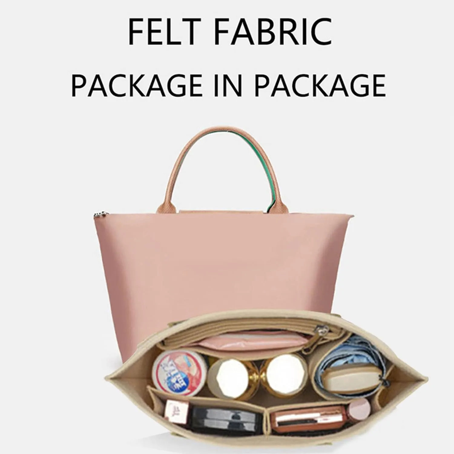Lckaey tote insert organizer bags for longchamp bag women le pliage tote organizer 1028beige-L
