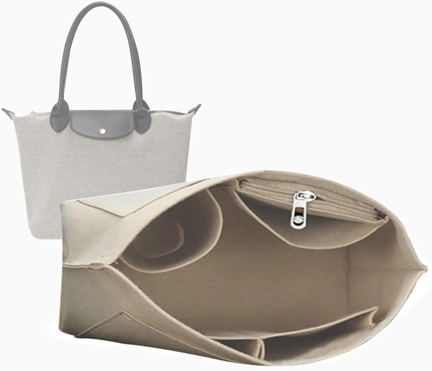 Lckaey tote insert organizer bags for longchamp bag women le pliage tote organizer 1028beige-L