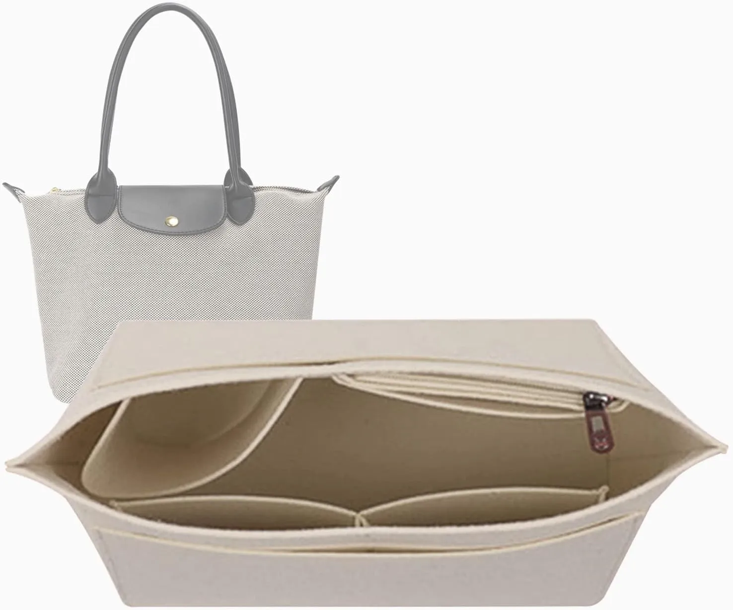 Lckaey tote insert organizer bags for longchamp bag women le pliage tote organizer 1028beige-L