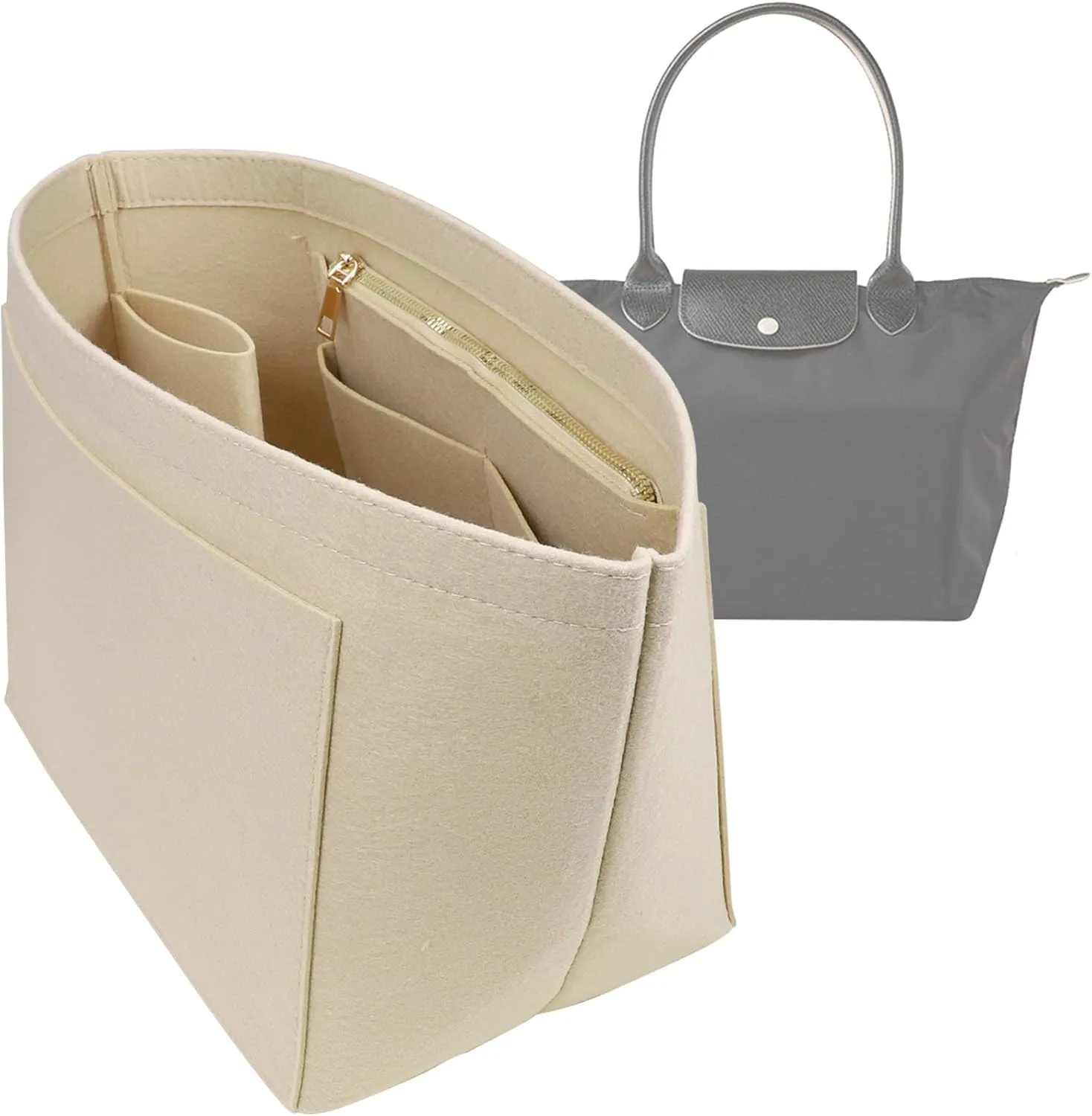 Lckaey tote insert organizer bags for longchamp bag women le pliage tote organizer 1028beige-M