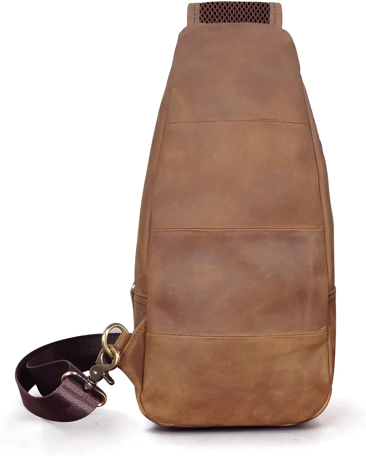 Le'aokuu Men Fashion Casual Tea Designer Travel Hiking Crossbody Chest Sling Bag Rig One Shoulder Strap Bag Men Leather 8015