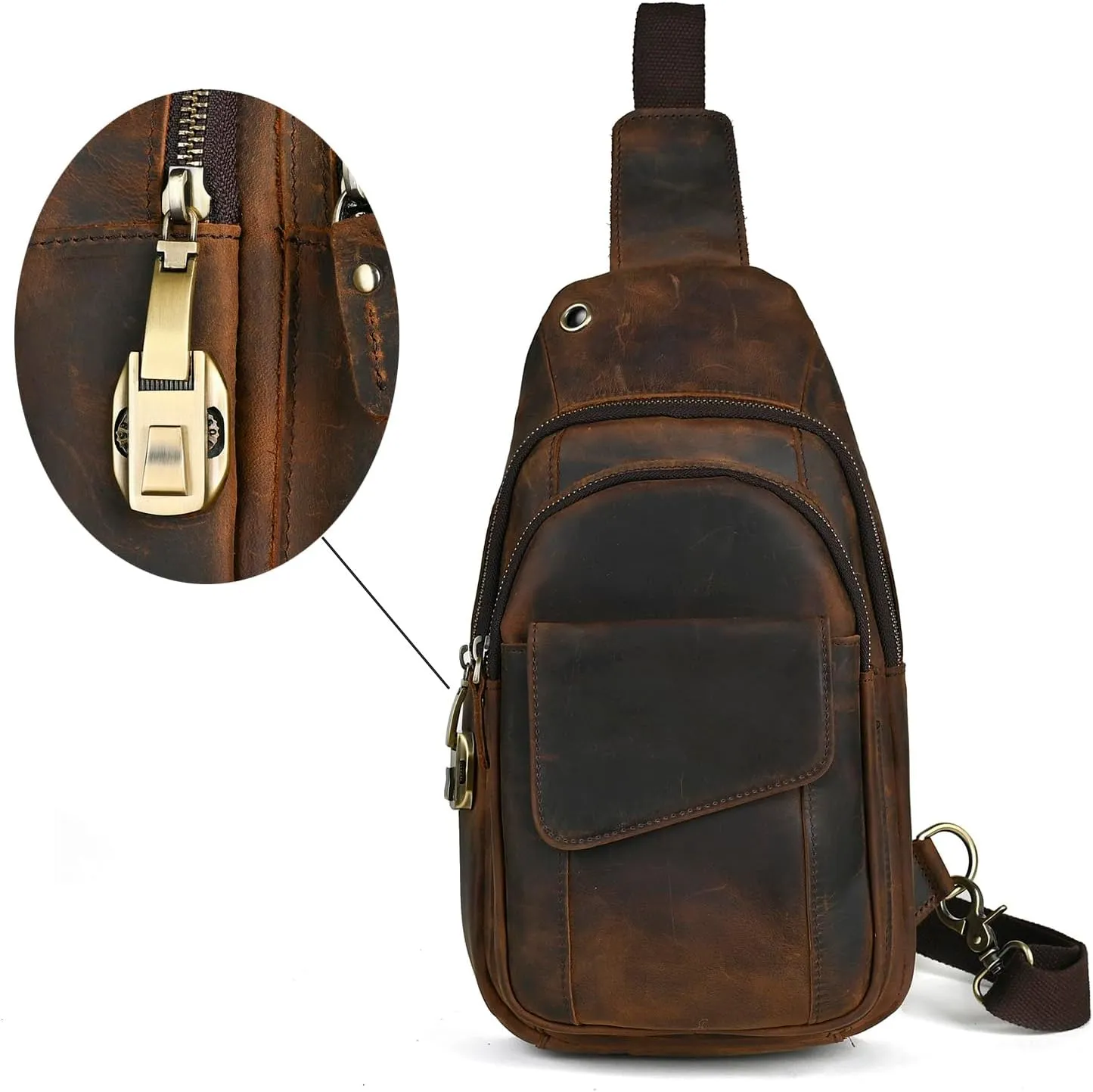 Le'aokuu Men Outdoor Casual Travel Hiking Tea Crossbody Chest Sling Bag Rig One Shoulder Strap Bag Backpack Men Leather