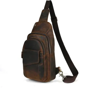 Le'aokuu Men Outdoor Casual Travel Hiking Tea Crossbody Chest Sling Bag Rig One Shoulder Strap Bag Backpack Men Leather