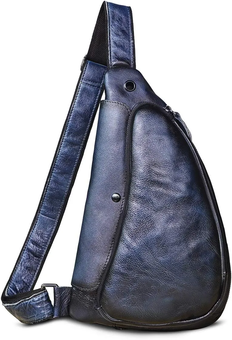 Le'aokuu Mens Fashion Casual Tea Designer Travel Hiking Crossbody Chest Sling Bag Rig One Shoulder Strap Bag For Men Leather
