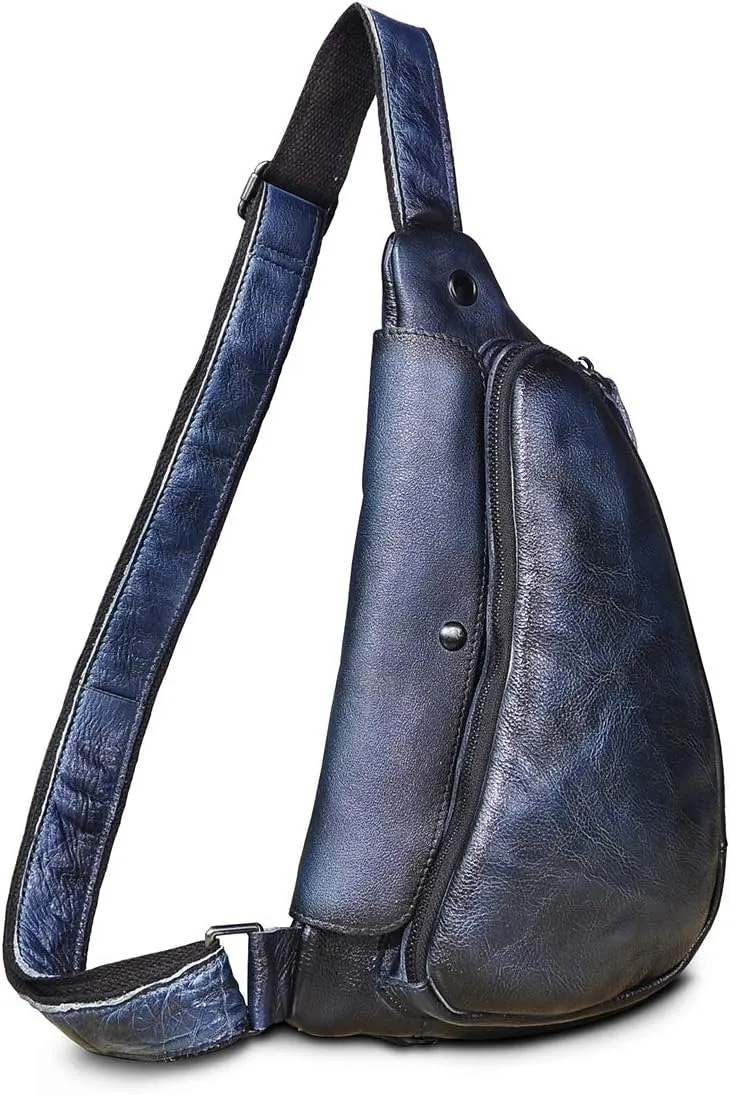 Le'aokuu Mens Fashion Casual Tea Designer Travel Hiking Crossbody Chest Sling Bag Rig One Shoulder Strap Bag For Men Leather