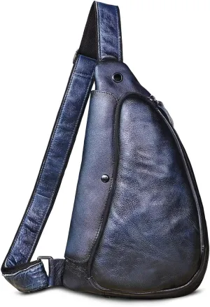 Le'aokuu Mens Fashion Casual Tea Designer Travel Hiking Crossbody Chest Sling Bag Rig One Shoulder Strap Bag For Men Leather