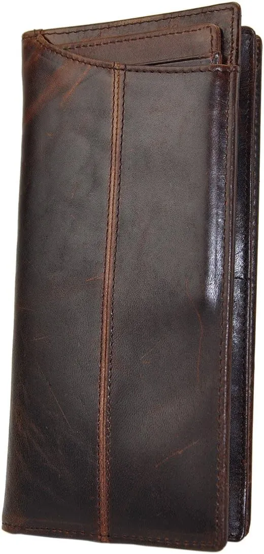Le'aokuu Mens Genuine Leather Bifold Wallet Organizer Checkbook Card Case（0 1019 A Coffee）