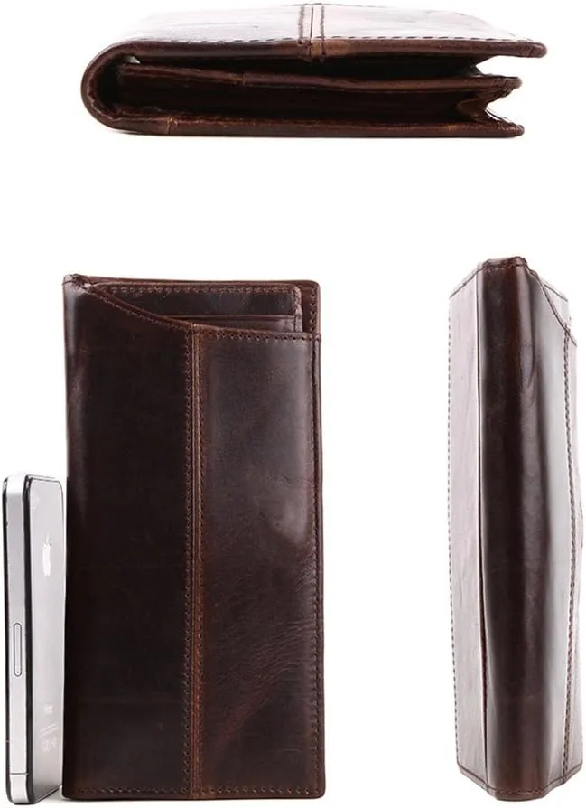 Le'aokuu Mens Genuine Leather Bifold Wallet Organizer Checkbook Card Case（0 1019 A Coffee）