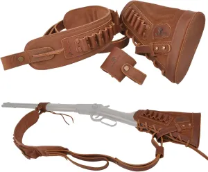 Leather Gun Buttstock Cheek Rest Pad with Matched Sling and Loops, No Drill/No Mounts Needed