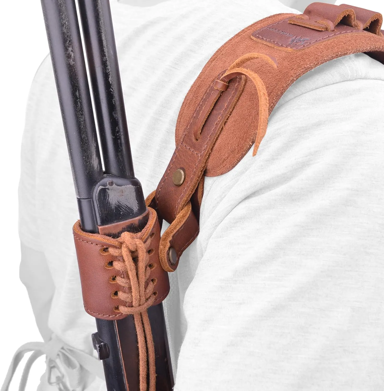 Leather Gun Buttstock Cheek Rest Pad with Matched Sling and Loops, No Drill/No Mounts Needed