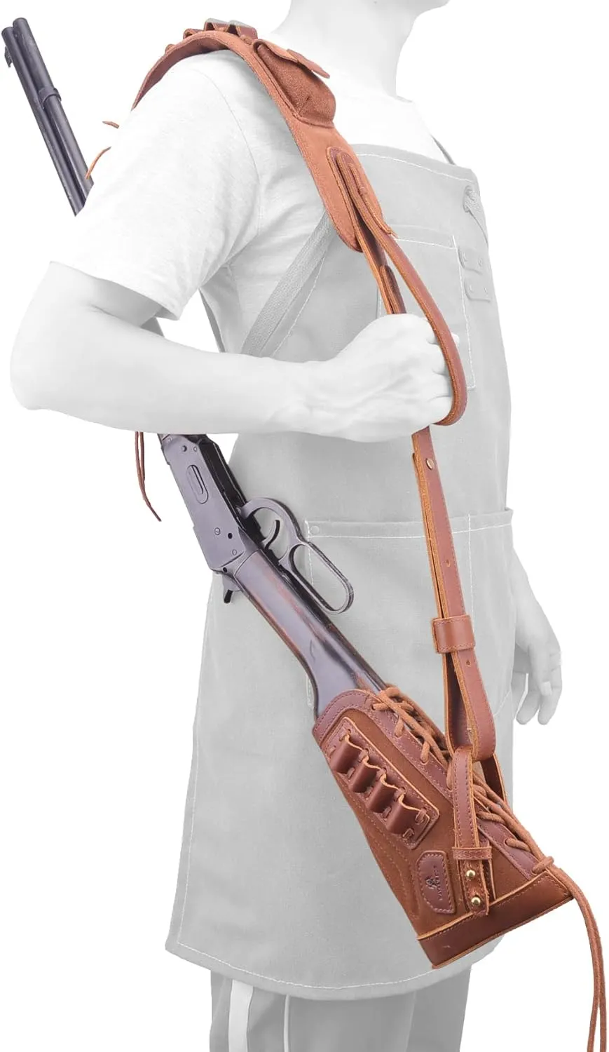 Leather Gun Buttstock Cheek Rest Pad with Matched Sling and Loops, No Drill/No Mounts Needed