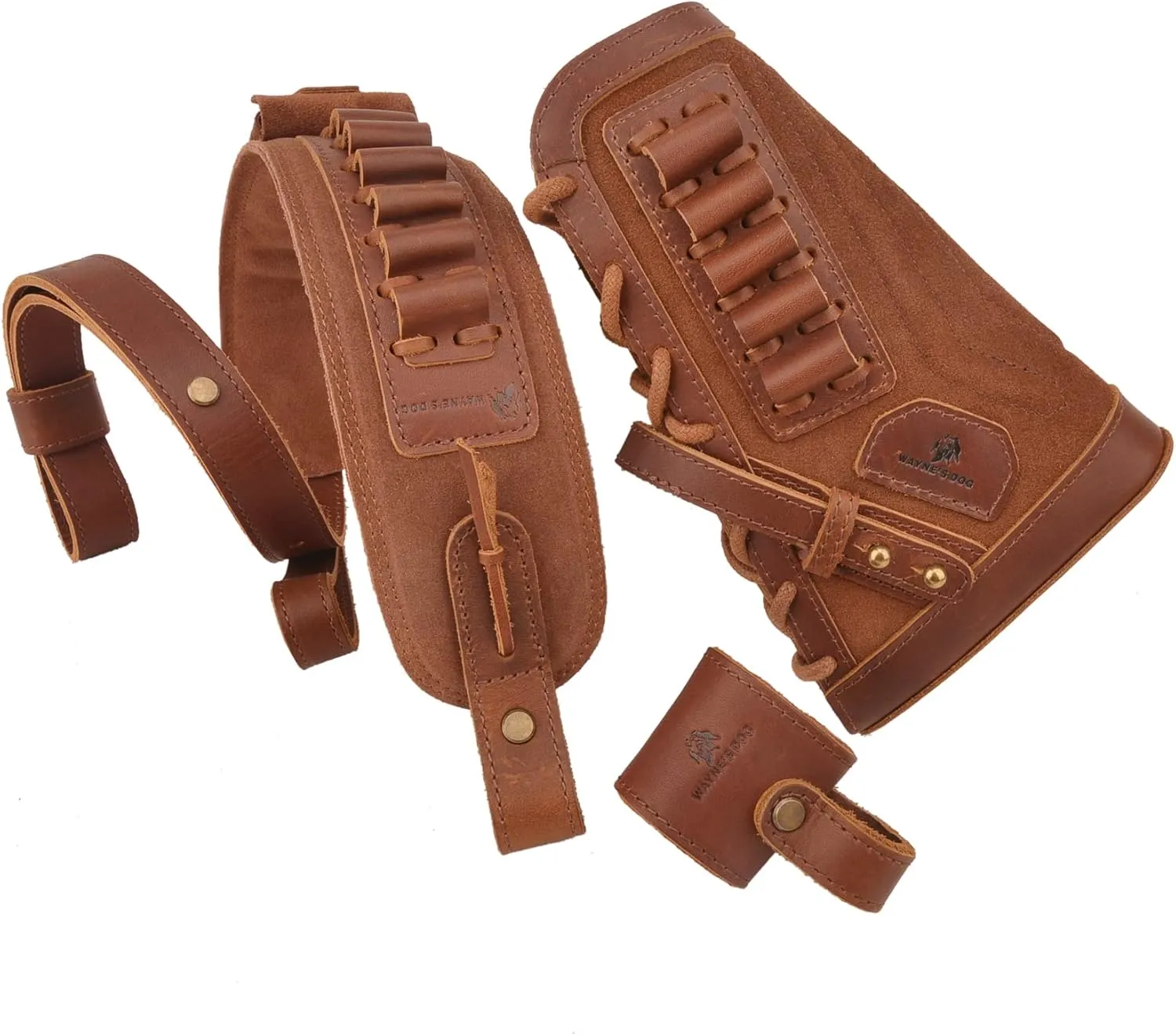 Leather Gun Buttstock Cheek Rest Pad with Matched Sling and Loops, No Drill/No Mounts Needed