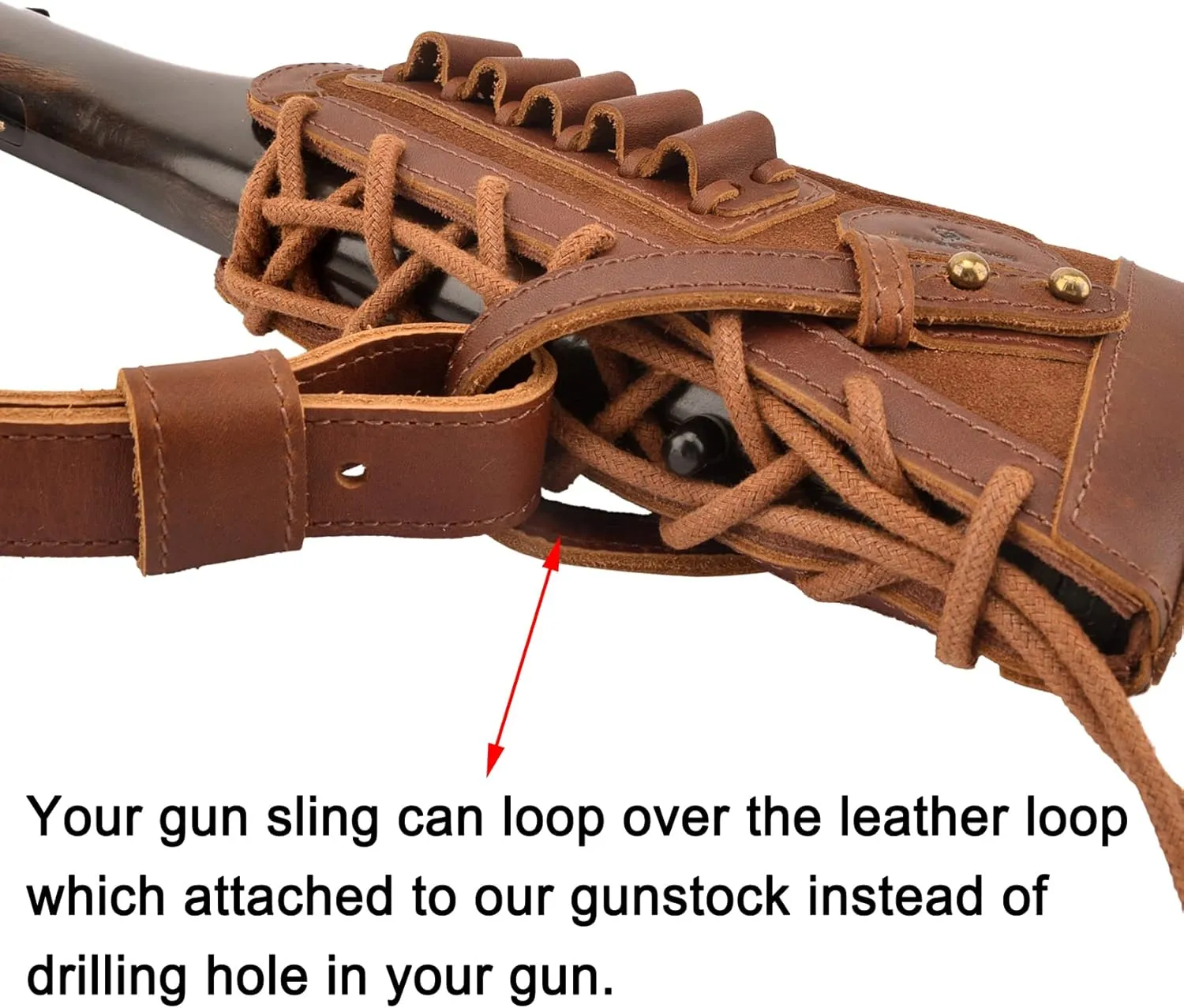 Leather Gun Buttstock Cheek Rest Pad with Matched Sling and Loops, No Drill/No Mounts Needed