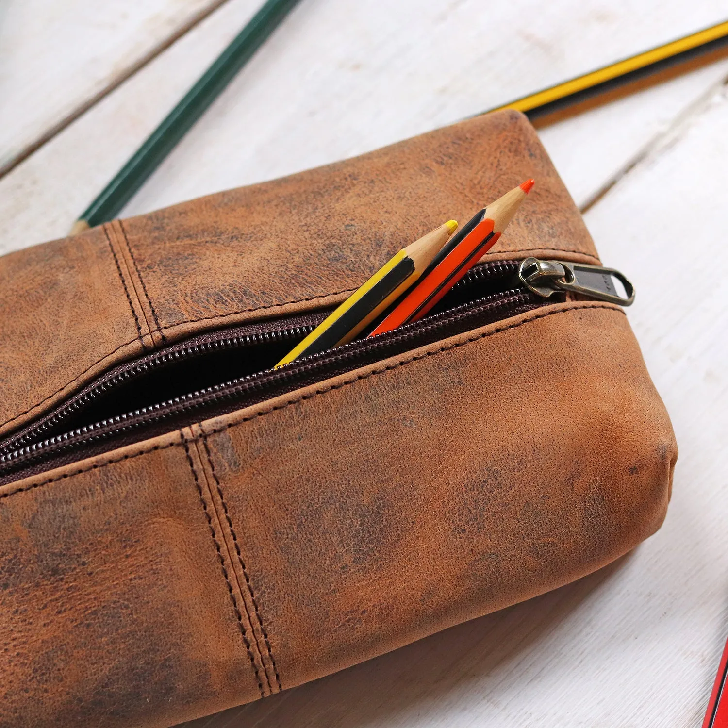 Leather School Pencil Case