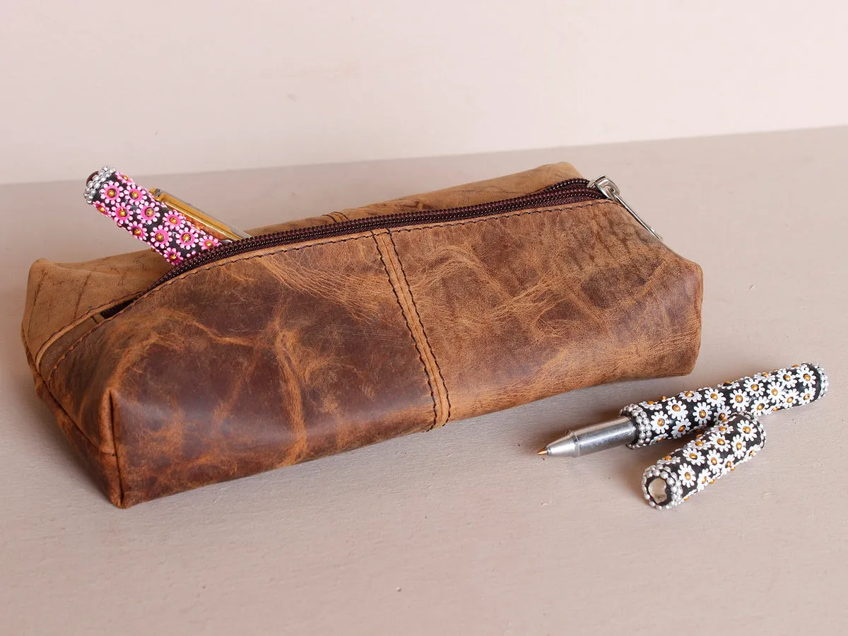 Leather School Pencil Case
