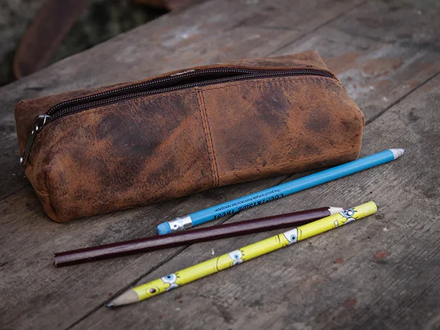 Leather School Pencil Case