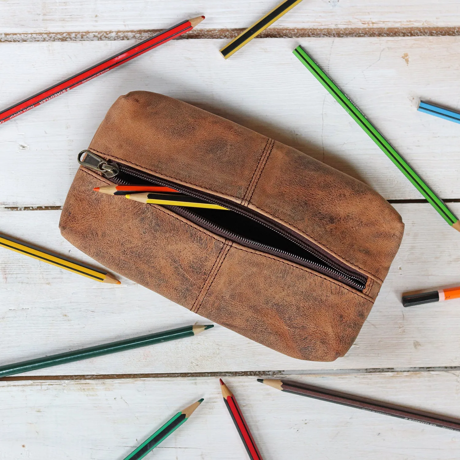 Leather School Pencil Case
