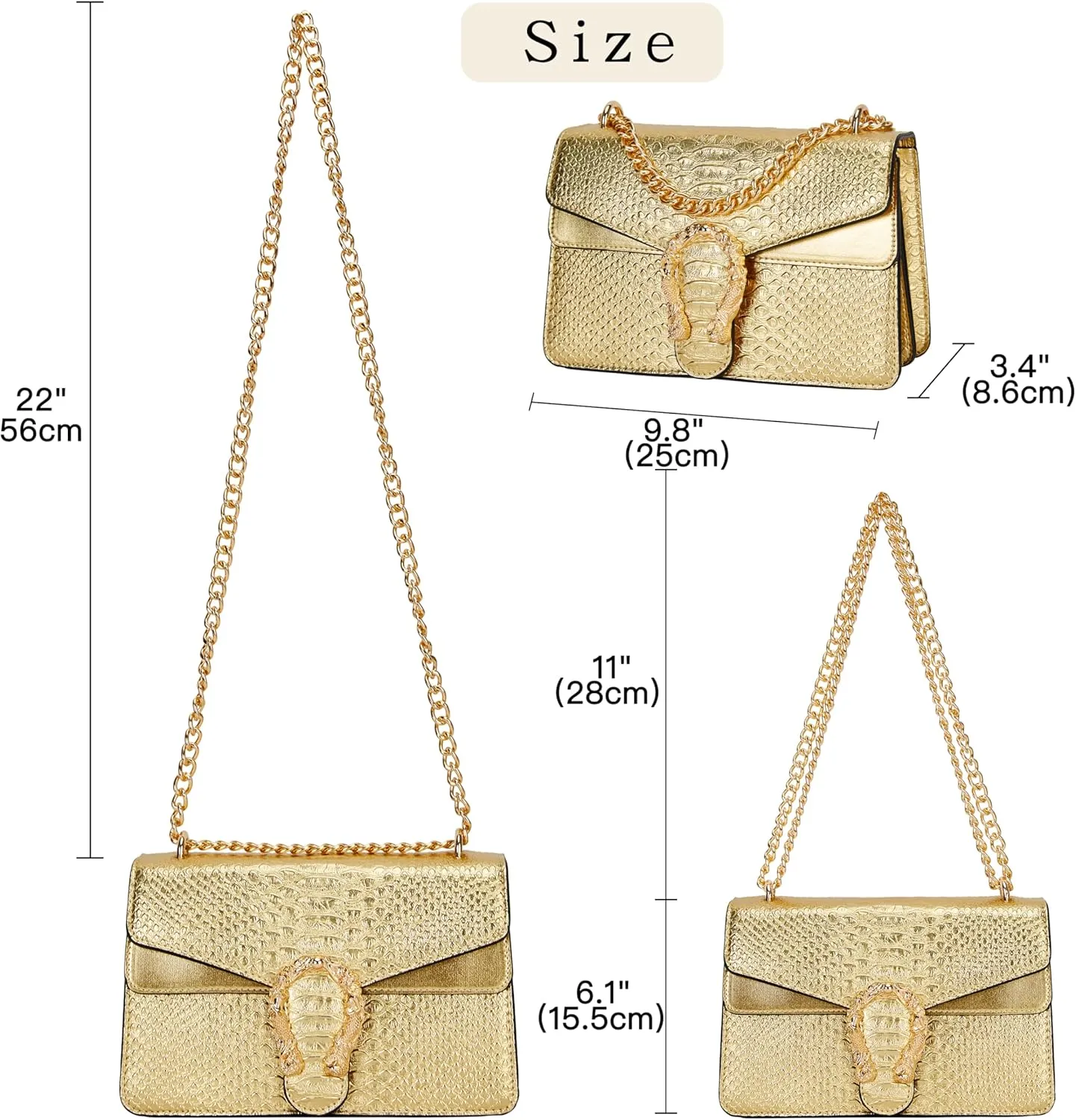 Leather Shoulder Bag Chain Purse for Women - Fashion Crossbody Bags Vintage Snake Print Underarm Bag Square Satchel Handbag