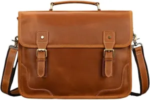 Leather Slim Briefcase for Crossbody Messenger Bag Business Work Attache