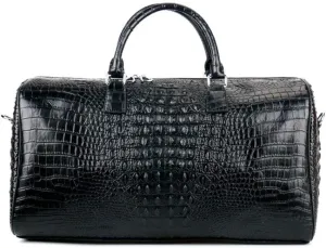 Leather Travel Duffel Bag for Men men, Black Vintage Crocodile Pattern Weekender Overnight Luggage Carryon Handbag Sports Overnight Gym Luggage Weekend Tot