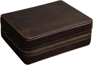 Leather Watch Case for Men Slots Organizer for Travel Storage High-end Zipper Closure Slim Design for Mechanical Watches Cards for Birthdays Weddings More
