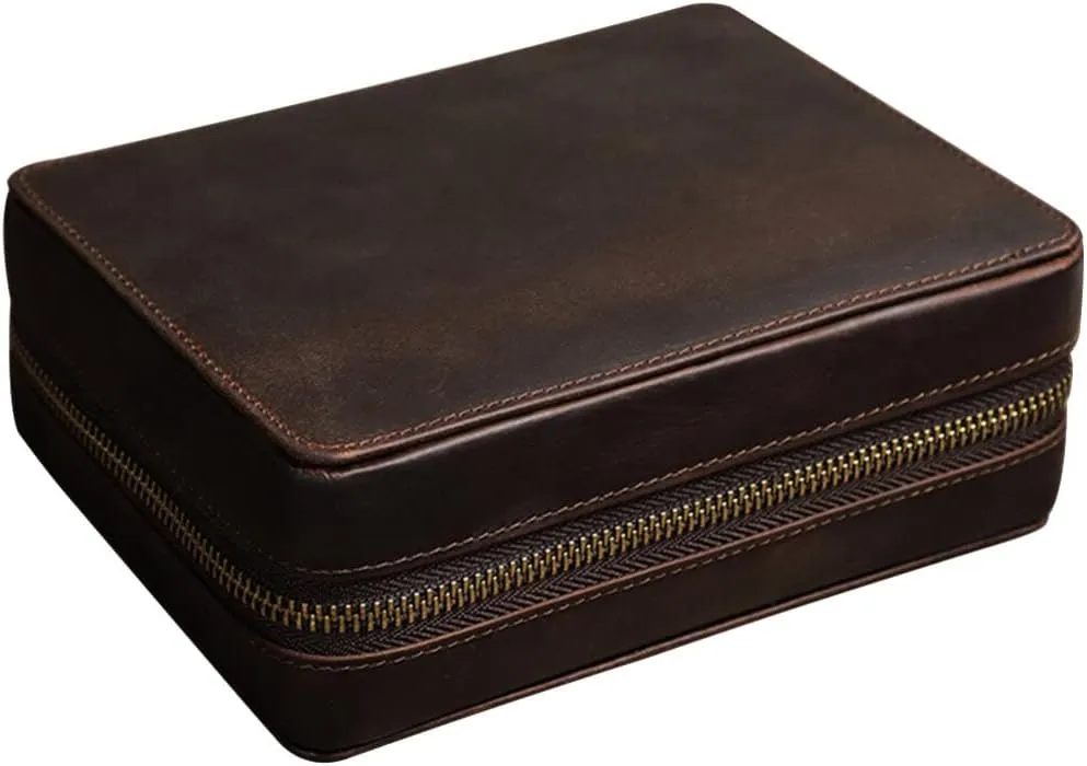 Leather Watch Case for Men Slots Organizer for Travel Storage High-end Zipper Closure Slim Design for Mechanical Watches Cards for Birthdays Weddings More