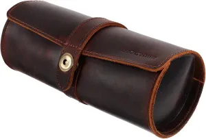 Leather Watch Case for Men Travel Organizer Stylish Design Cylindrical Storage for Mechanical Watches for Business Trips and Home Use
