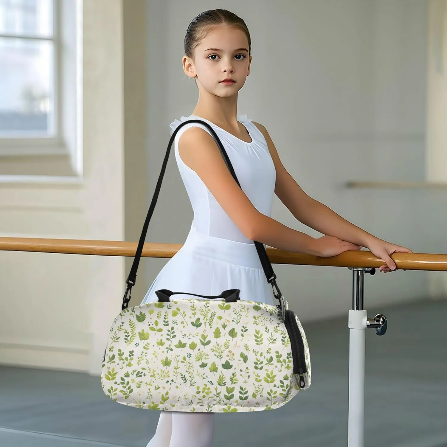 Leaves Plants Green Girl's Gym Duffel Bag with Shoes Compartment Lightweight Overnight Weekender Carry On Travel Bag for Beach Swim Bags Pool Sports