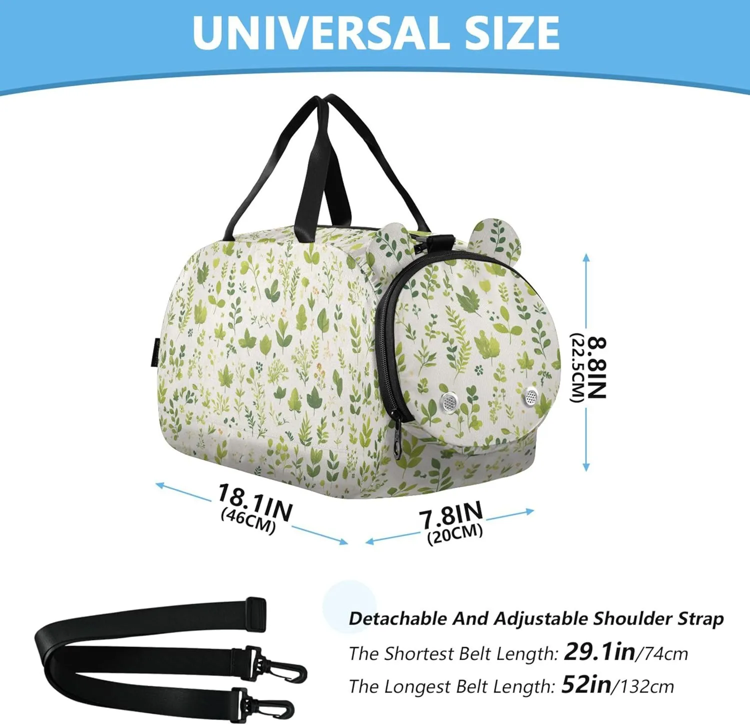 Leaves Plants Green Girl's Gym Duffel Bag with Shoes Compartment Lightweight Overnight Weekender Carry On Travel Bag for Beach Swim Bags Pool Sports