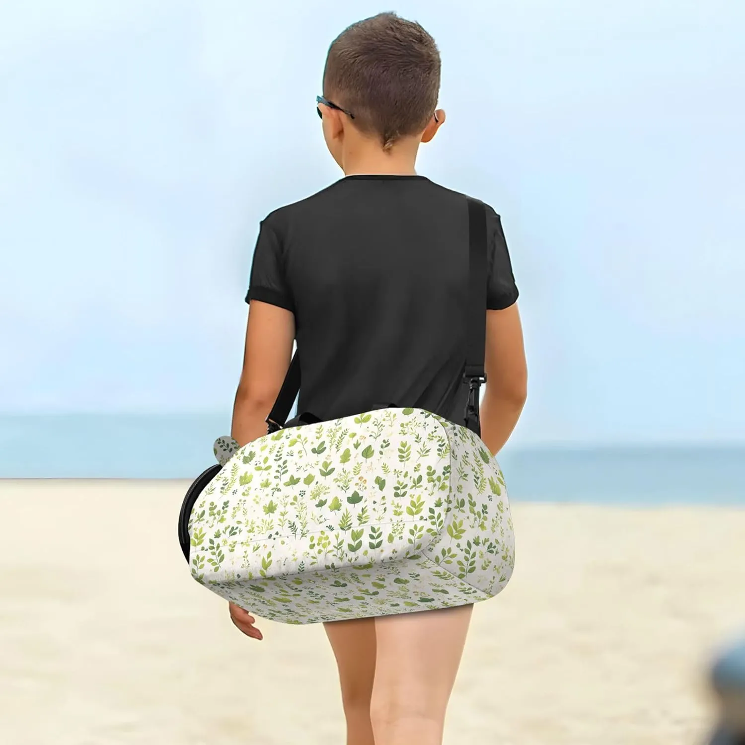 Leaves Plants Green Girl's Gym Duffel Bag with Shoes Compartment Lightweight Overnight Weekender Carry On Travel Bag for Beach Swim Bags Pool Sports