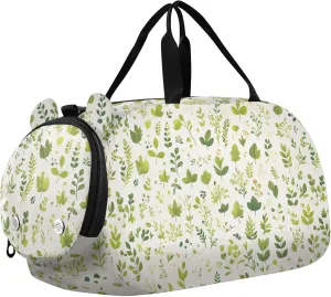 Leaves Plants Green Girl's Gym Duffel Bag with Shoes Compartment Lightweight Overnight Weekender Carry On Travel Bag for Beach Swim Bags Pool Sports