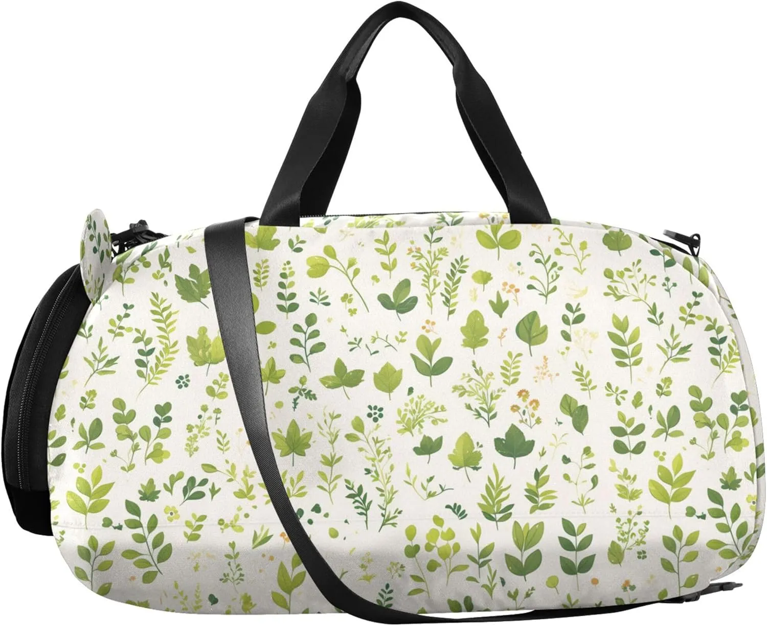 Leaves Plants Green Girl's Gym Duffel Bag with Shoes Compartment Lightweight Overnight Weekender Carry On Travel Bag for Beach Swim Bags Pool Sports
