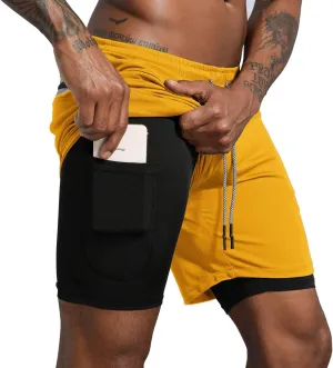 Leidowei Men's 2 in 1 Workout Running Shorts Lightweight Training Yoga Gym 7" Short with Zipper Pockets